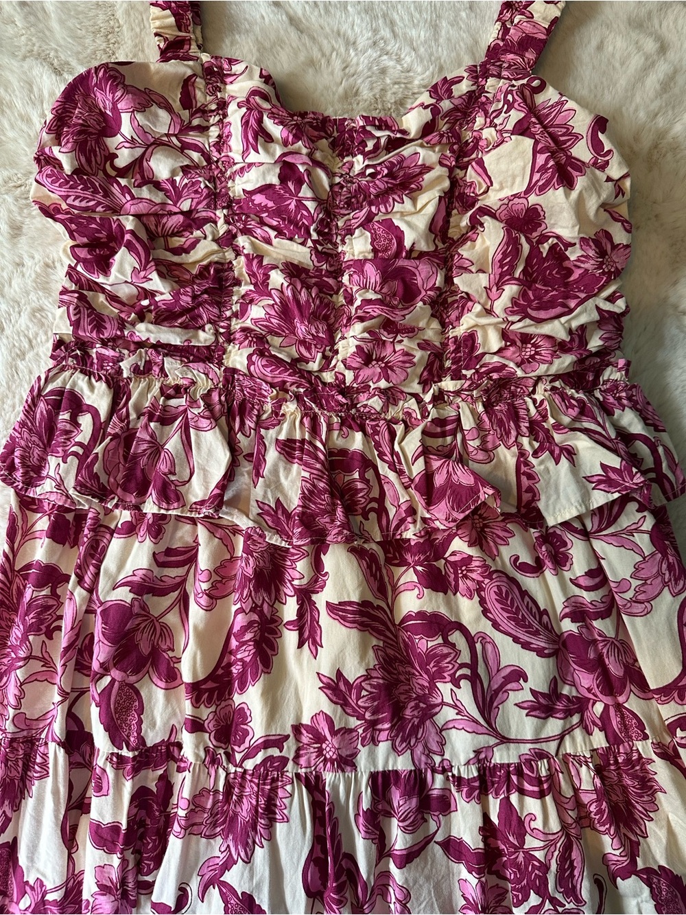 LÉA Pink Floral Cottagecore Midi Dress | Ruched Bust Peplum Sundress Medium - Picture 5 of 10